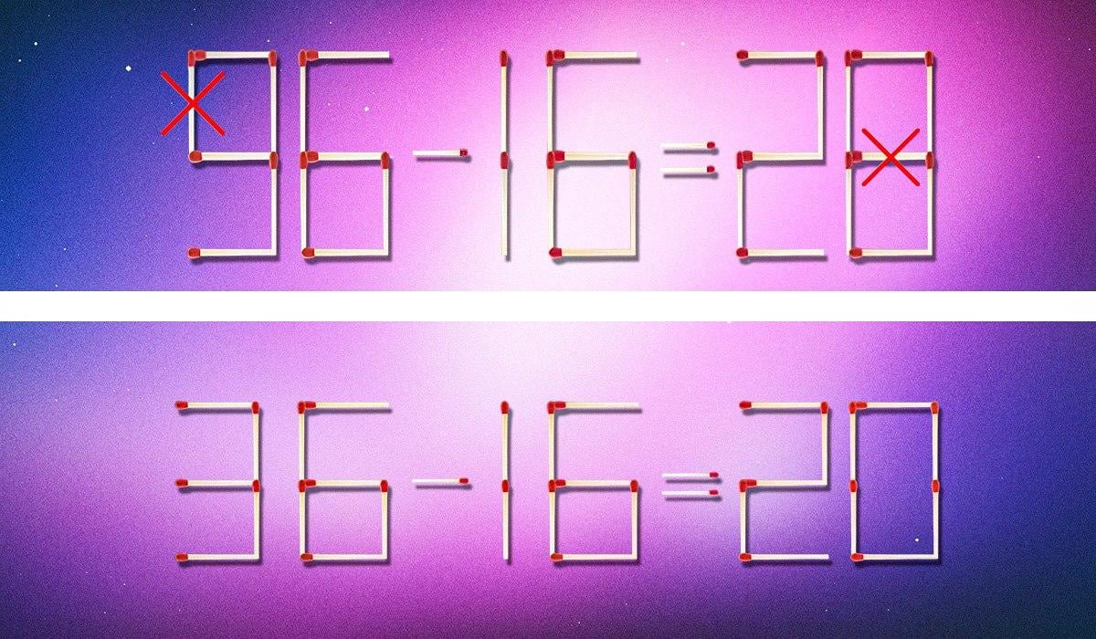 Det er nødvendigt at overstrege 2 tændstikker for at gøre ligheden korrekt: et puslespil for genier